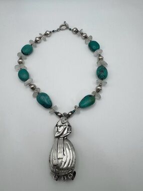 Vintage Silver Village Woman Box Pendant Necklace Hidden Door Cups Pans Charms